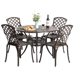 Bronze 5-Piece Cast Aluminum Indoor and Outdoor Dinning Set 4 Chairs with 1 Table Bistro Patio
