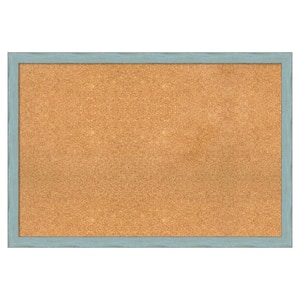 Sky Blue Rustic Wood Framed Natural Corkboard 38 in. x 26 in. bulletin Board Memo Board