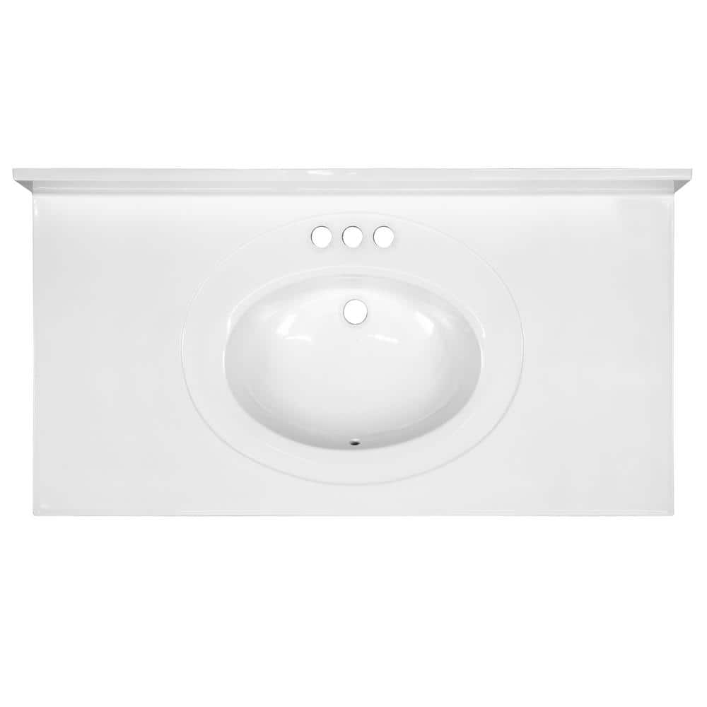43 Inch Solid White Cultured Marble Vanity Top with Backsplash