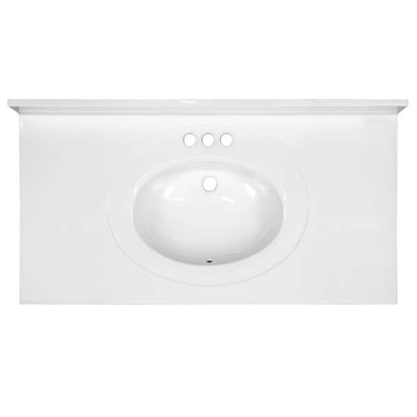 43 in. W x 22 in. D Cultured Marble Vanity Top in Solid White with Solid White Basin and 4 in. Faucet Spread 43 in. W x 22 in. D Cultured Marble Vanity Top in Solid White with Solid White Basin and 4 in. Faucet Spread