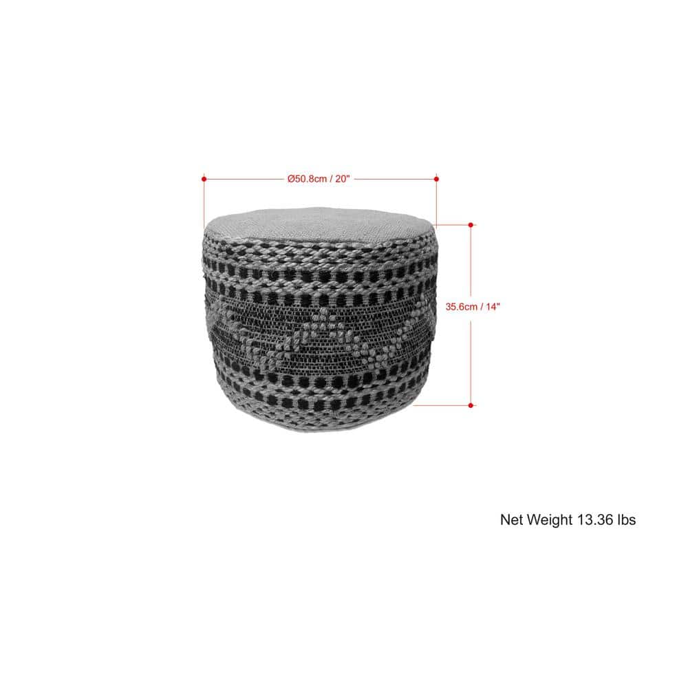 Stella Round Black and Natural Jute Woven Pouf
