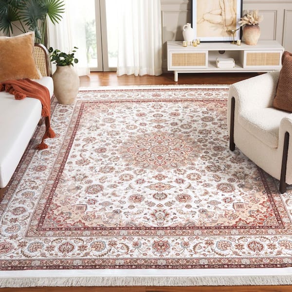 Persian Classic 8 ft. x 10 ft. Ivory/Beige Rust Ornate Floral Fringe Area Rug