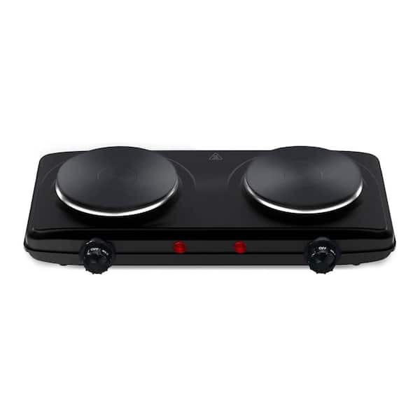 Double Cast Iron Electric Hot Plate 2 Burner 1800W Stainless Steel Finish Efficient Even Heat Cooktop
