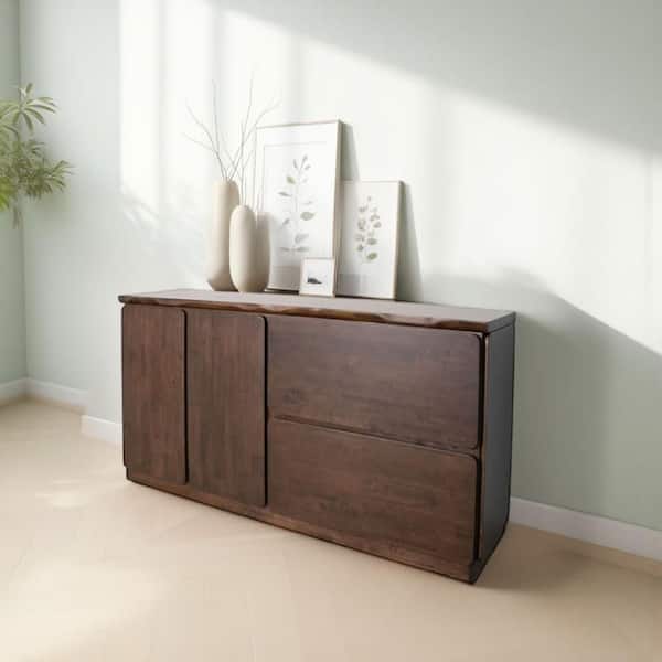 Vyva Walnut Brown Wood 71 in. Sideboard Buffet Console with Shelves