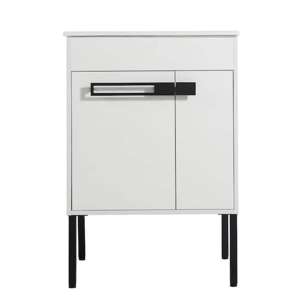 EPOWP 23.4 in. W x 17.9 in. D x 34.3 in. H Bath Vanity in White with White Granite Top