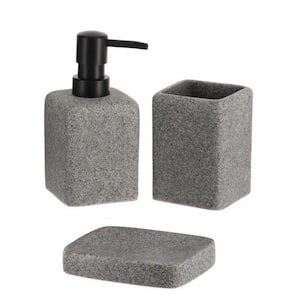 Granite 3-Pieces  Bath Accessory Set with Soap Pump, Tumbler and Soap Dish Polyresin Grey