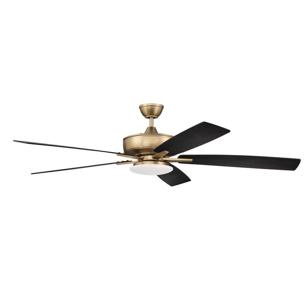 Satin Brass 60" Ceiling Fan with Black Walnut Blades and LED Light