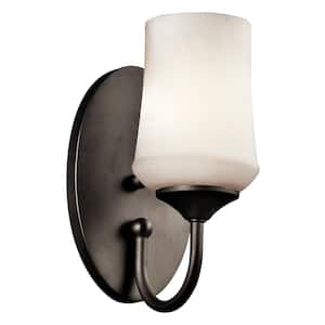 Aubrey 1-Light Olde Bronze Bathroom Indoor Wall Sconce Light with Satin Etched Cased Opal Glass Shade