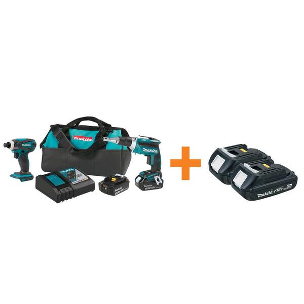 Makita 18-Volt LXT Lithium-Ion Cordless Combo Kit (Impact Driver/ BL Drywall Screwdriver) with Free 2.0Ah Battery (Pack of 2)