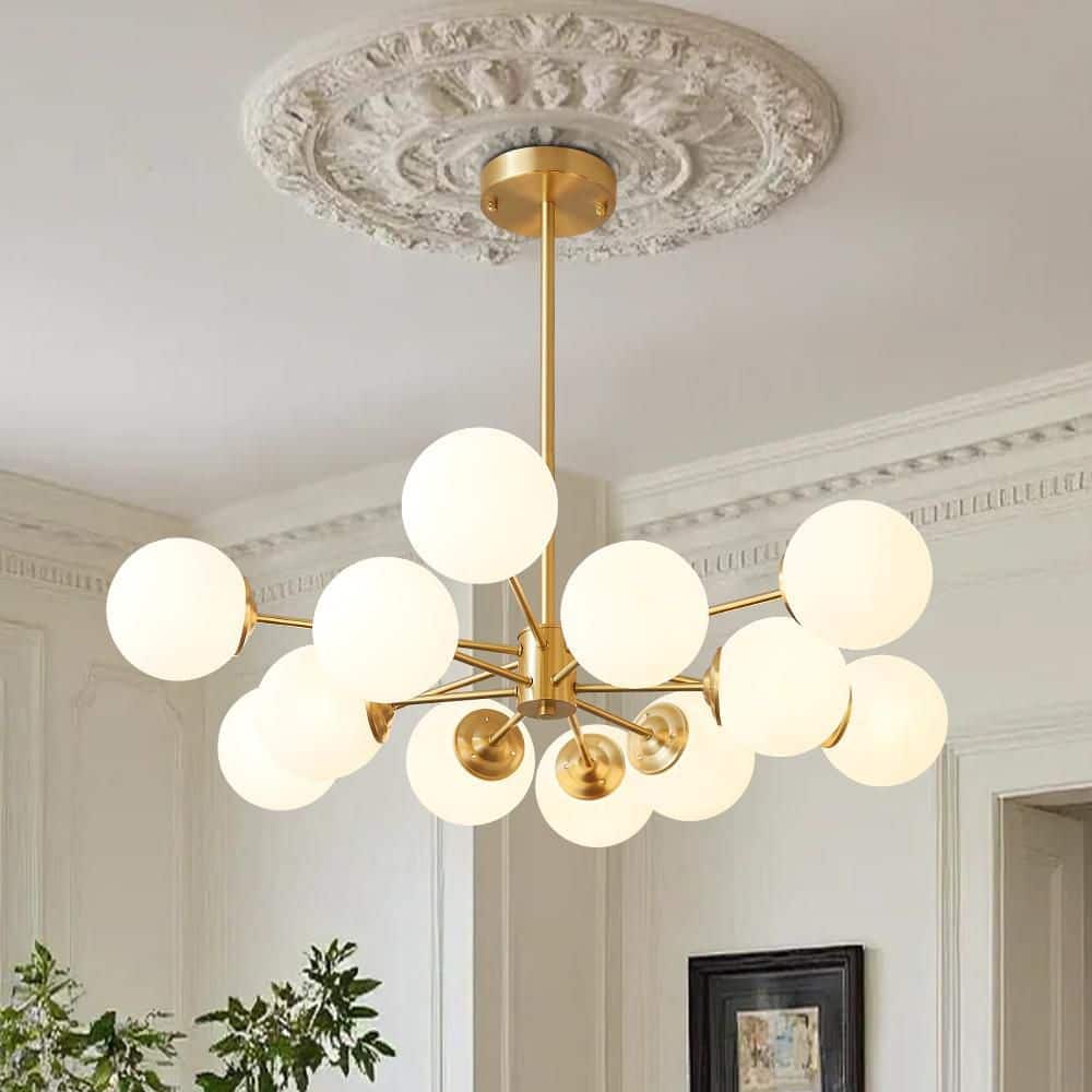 Y'INSP Orlena 12-Light Brass Mid-Century Modern Sputnik Chandelier