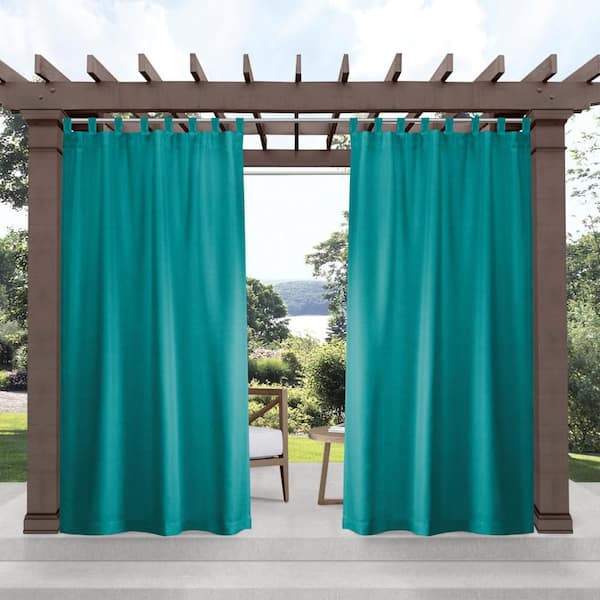 EXCLUSIVE HOME Cabana Teal Solid Light Filtering Hook-and-Loop Tab Indoor/Outdoor Curtain, 54 in. W x 96 in. L (Set of 2)