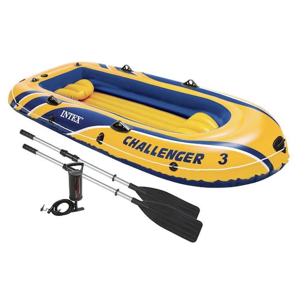 68370EP Challenger 3-Inflatable Raft Boat Set with Pump and Oars, Blue