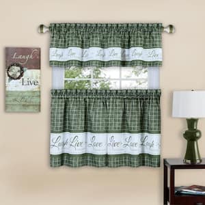 Live, Love, Laugh Green Polyester Light Filtering Rod Pocket Tier and Valance Curtain Set 58 in. W x 24 in. L