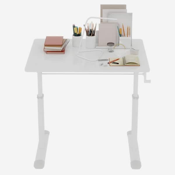 Dunford 31.5 in. Rectangle White Wood and Metal Adjustable Office Desk Computer Tables