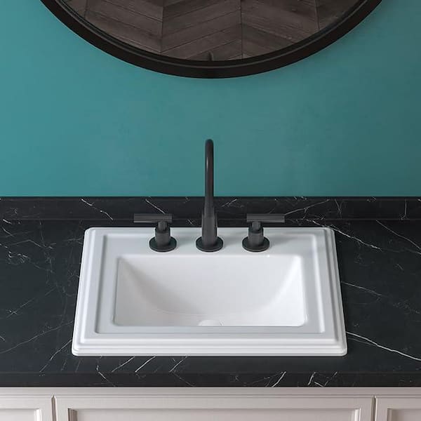 Dekorman Malibu 22 in. Bathroom Sink in White Ceramic Rectangular Drop-In with Overflow and 4 in. Faucet Holes