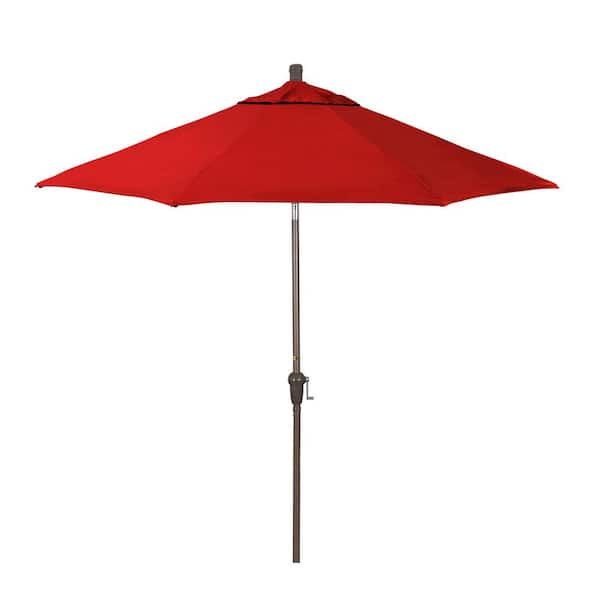 California Umbrella 9 ft. Champagne Aluminum Market Patio Umbrella with Crank Lift and Autotilt in Red Pacifica Premium
