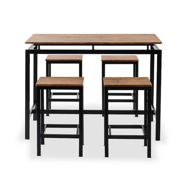 Utopia 4niture Morisette 5-Pieces Brown Dining Set with Counter Height Table and Four Chairs