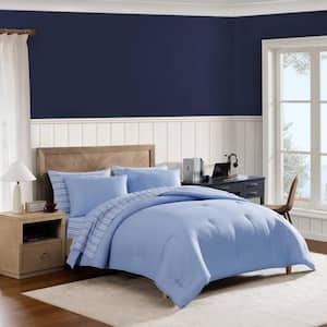 Hilfiger Solid Reversible 5-Piece Tidal Blue/White Microfiber Tw/Twxl Bed in a Bag