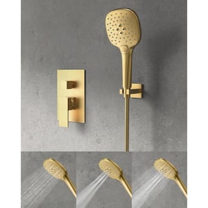 2-Spray Square High Pressure Wall Bar Shower Kit with 3 Modes Hand Shower in Brushed Gold (Valve Included)