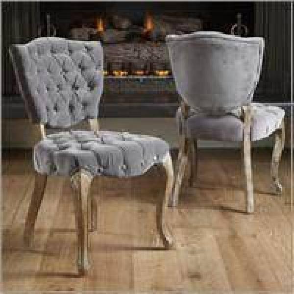 Noble House Bates Grey Fabric Tufted Dining Chairs Set of 2 40951