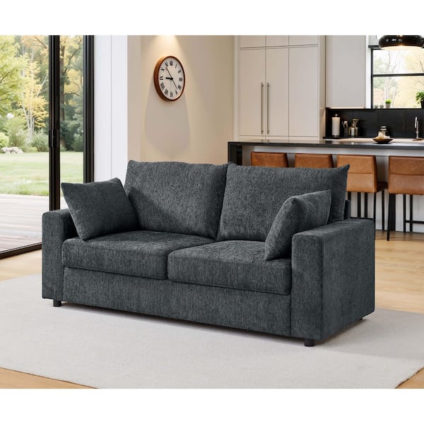 Salt 71 in. Polyester Upholstered Square Arm Rectangle Sofa in Blue Gray with Deep Cushions, Removable Pillows