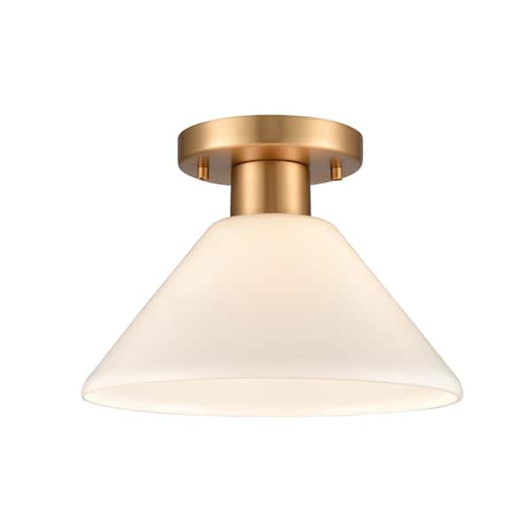 Titan Lighting Vernon 10 in. W 1-Light Brushed Gold Flush Mount with Glass Shade