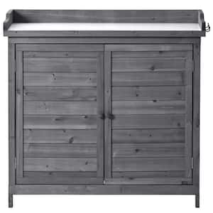 39 in. x 19.1 in. x 37.4 in. Grey Outdoor Potting Bench Table Wood Workstation Storage Cabinet Garden Shed