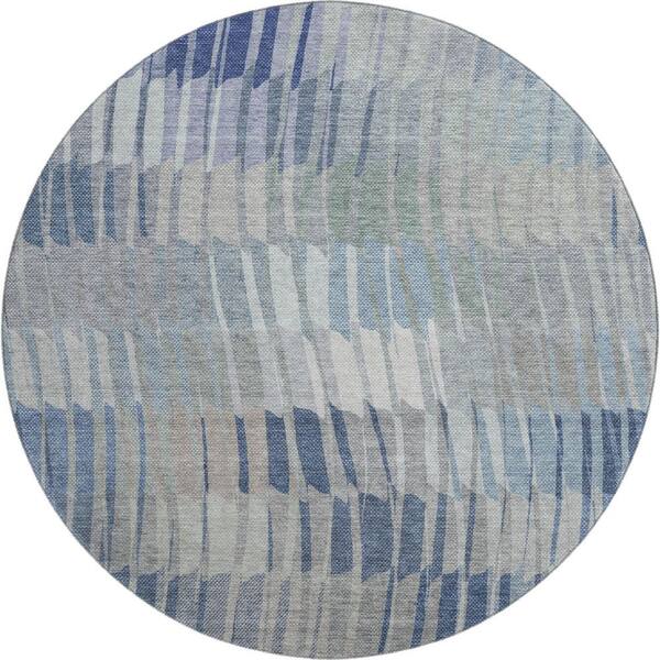 Mayfield Premium Machine Washable Abstract AMF2271 Denim 8 ft. x 8 ft. Round Rug