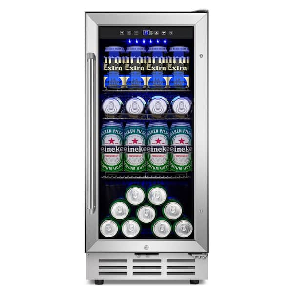 SOZT 14.96 in. Single Zone 130-Cans Beverage Cooler Fridge in Stainless Steel with LCD Touch Control Panel, Frost-free