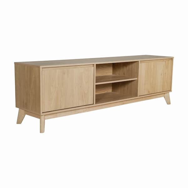 Carnegy Avenue Hatfield Light Natural TV Stand Entertainment Center Fits TV's up to 65 in. w/Adjustable Center Shelf, Soft Close Doors