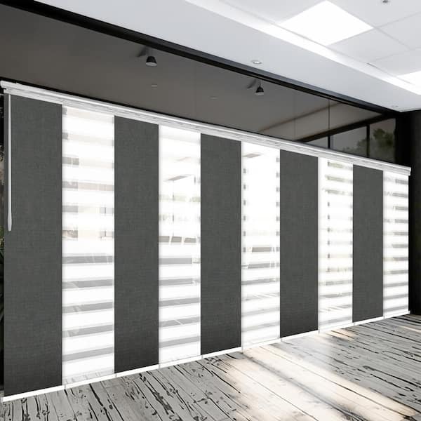 EMOH Spotlit Storm 120 in. - 218 in. W x 94 in. L Adjustable 10-Panel White Double Rail Panel Track with 23.5 in. Slates