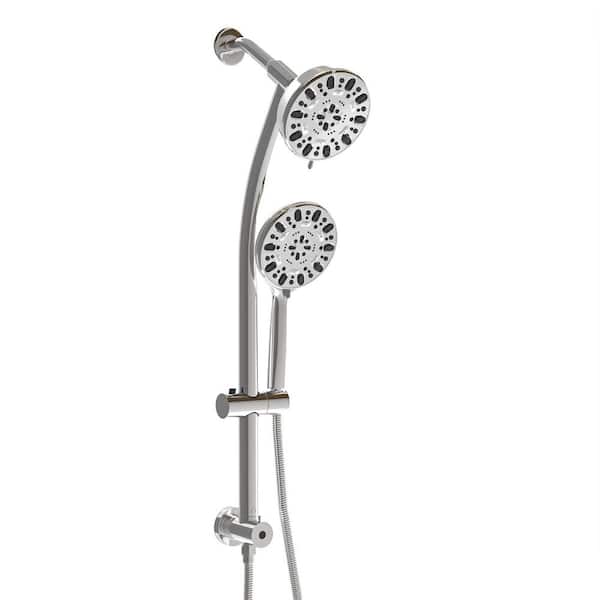 cadeninc 7-Spray Patterns 4.7 in. Wall Mount Dual Shower Heads with Adjustable Slide Bar in Chrome