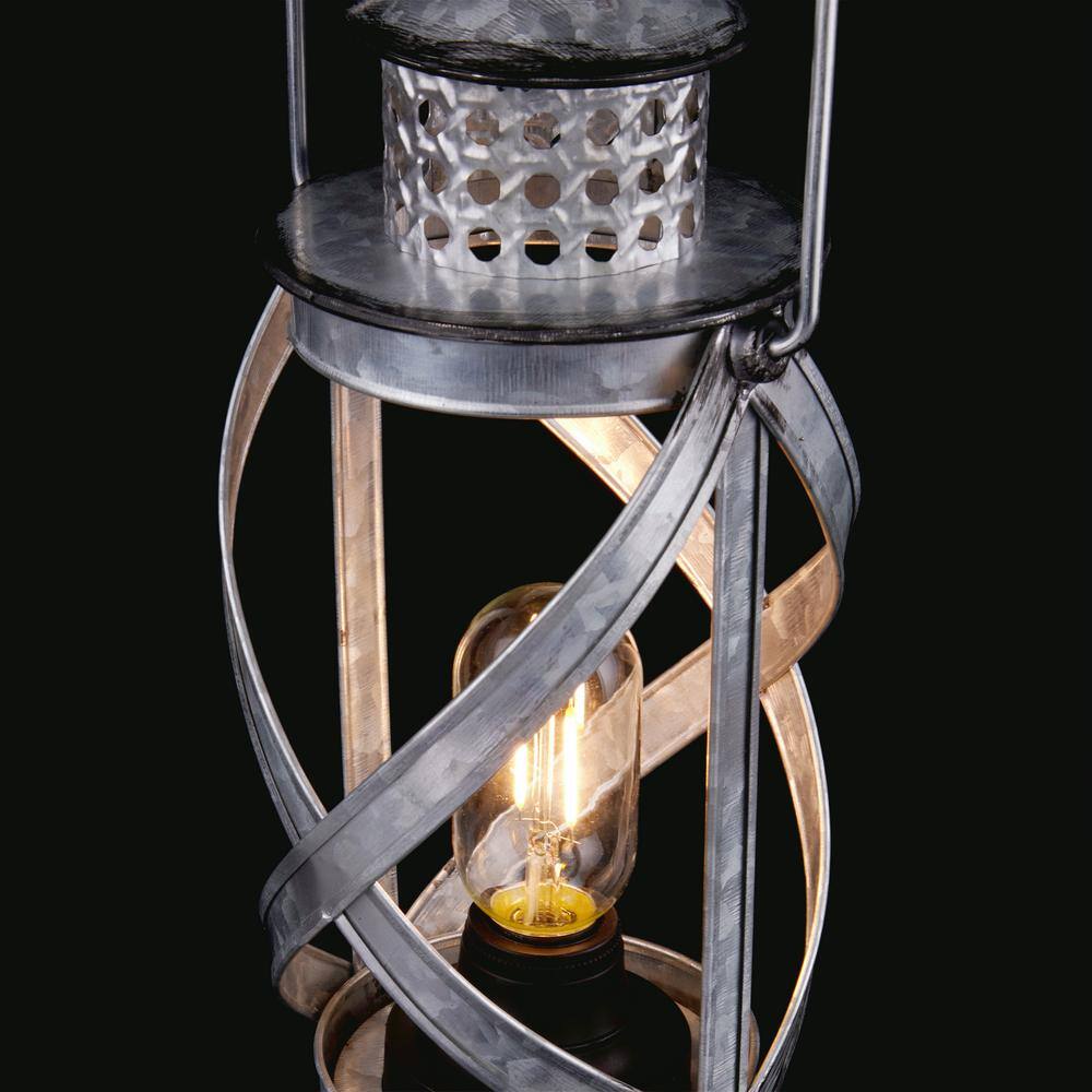 Vintage Silver Metal Hurricane Lantern with LED Lights