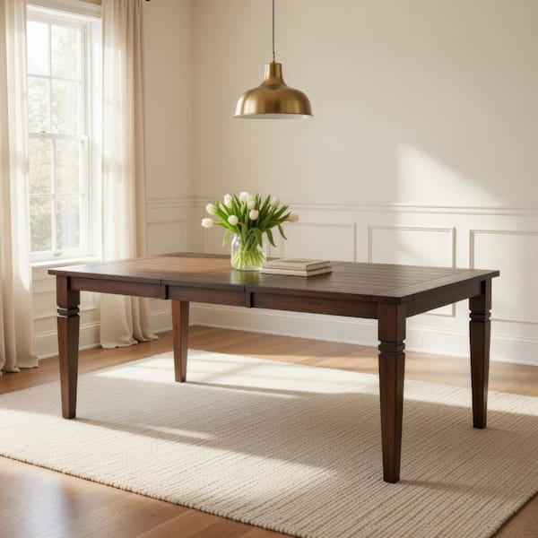 Flint Brown Wood 66 in. 4-Legs Dining Table Seating for 8