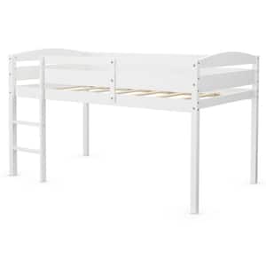 Twin Low Loft Bunk Junior Bed Bedroom Wooden Guard Rail Ladder White