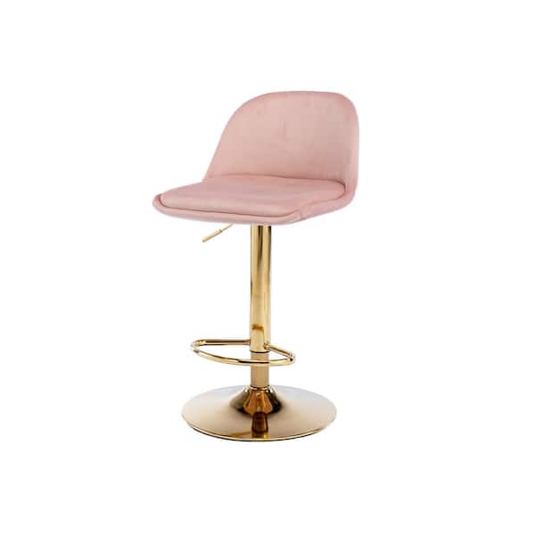 ATHMILE 40.94 in. Low Back Pink Metal Frame Adjustable Cushioned Bar Stool with Toweling fabric Seat (Set of 1)