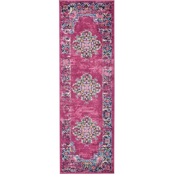 Passion Fuchsia 2 ft. x 6 ft. Bordered Transitional Kitchen Runner Area Rug