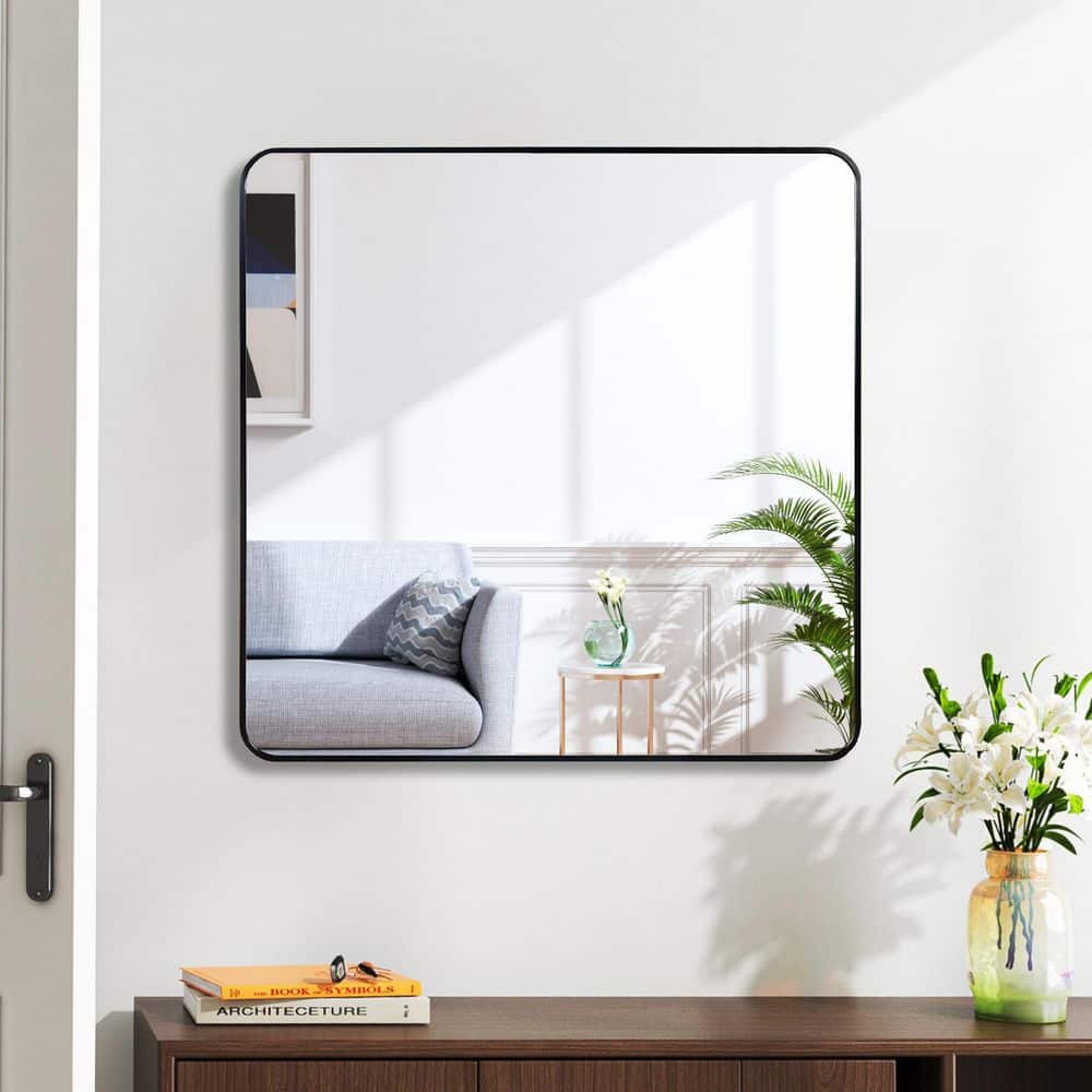 Black 30 in W x 30 in. H Square Metal Framed Bathroom Mirror for Wall price history on PriceWatchPro