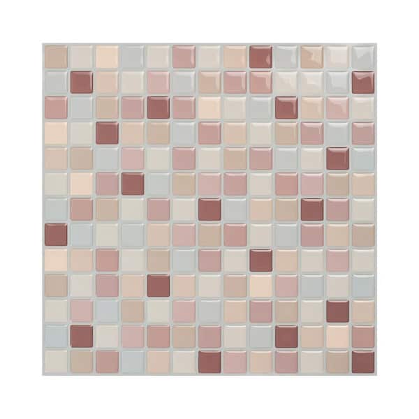 10" x 10" Self-Adhesive Mosaic Tile Vinyl Peel and Stick Backsplash Tiles for Kitchen Bathroom Decor in Pink (10-Tiles)