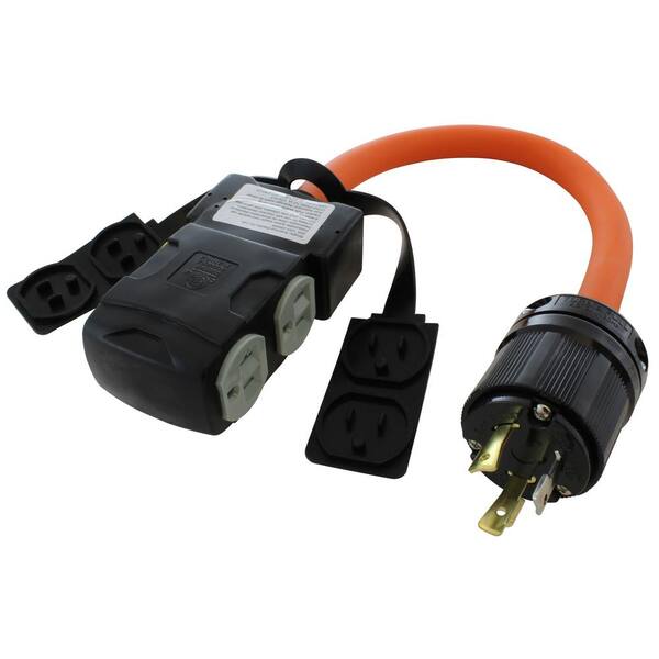AC WORKS 1.5 ft. L530P 30 Amp 3Prong Locking Plug to 4 Home Outlets