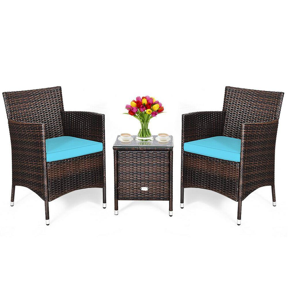 Outdoor 3-Pieces Wicker Patio Conversation Set With Blue Cushions price history on PriceWatchPro