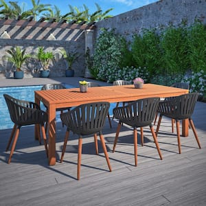 DaiDai Eucalyptus Wood 9-Piece Patio Rectangular Dining Table Set Ideal for Outdoors and Indoors