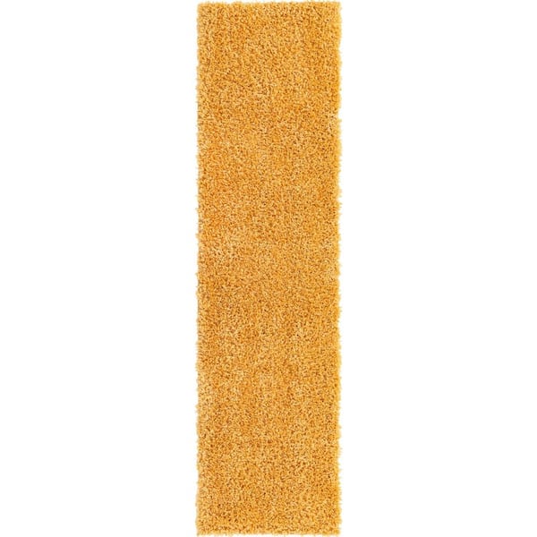 Unique Loom Davos Shag Sun Yellow 2 ft. x 8 ft. Runner Area Rug