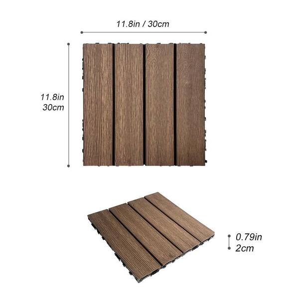 WRIGHTMASTER 0.98 ft. x 0.98 ft. Wood and Plastic Composite Deck Tile Interlocking in Walnut Light Wood Grain (19 sq. ft. Per Box)