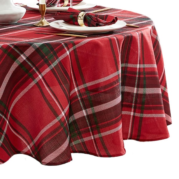 Pocono Plaid Holiday Fabric Tablecloth, Holiday - 70"W x 70"L Round