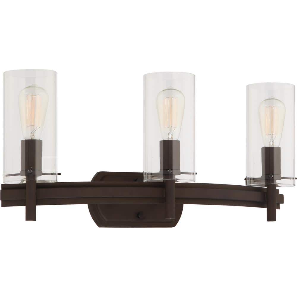 Regina 24" Bronze Dimmable 3-Light Vanity Fixture with Clear Glass Shades
