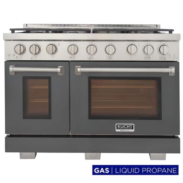 Professional 48 in. 6.7 cu. ft. Double Oven Gas Range7 Burners Freestanding Propane Gas Range in Grey