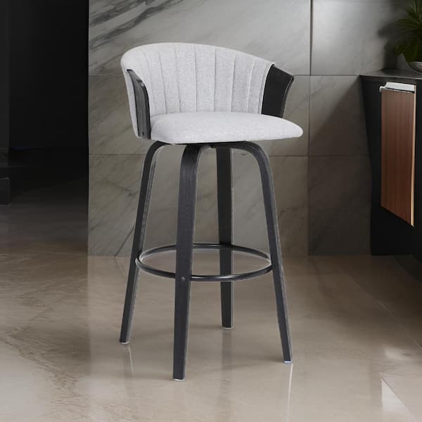 Benjara 30 in. Gray and Black Low Back Metal Frame Bar Stool with Fabric Seat