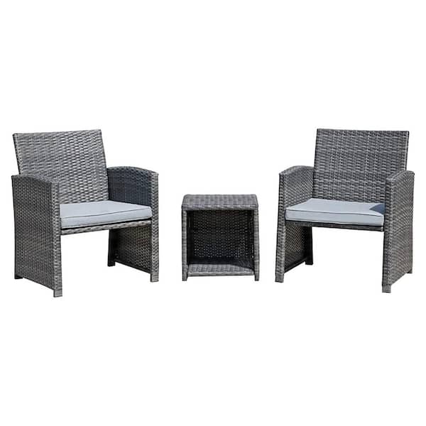 Anvil 3-Piece Gray PE Wicker Outdoor Patio Conversation Set with Gray Cushions and Storage Coffee Table