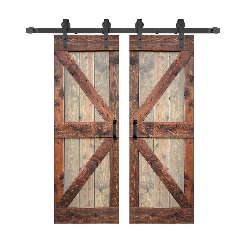 K Series 56'' x 84'' Brown Walnut Solid Wood Barn Door Kit